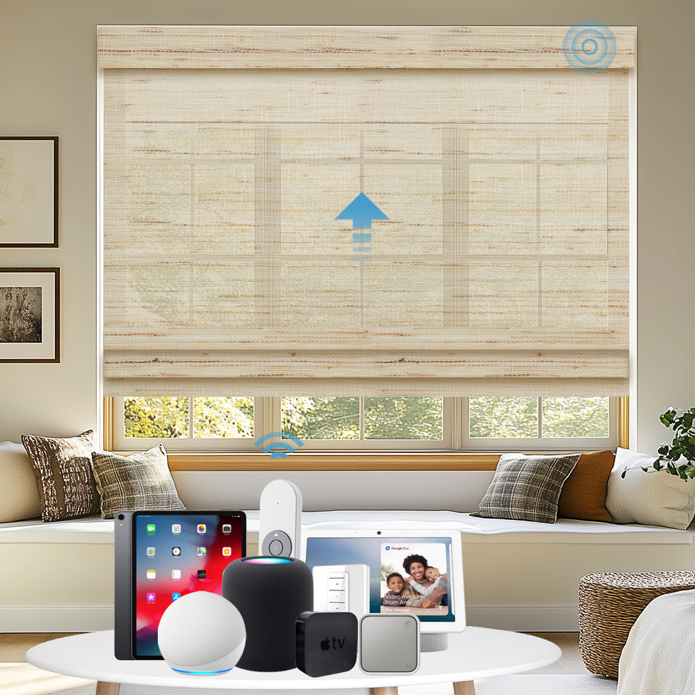 SmartWave Motorized Woven Wood Ramie&Linen Shades Nature