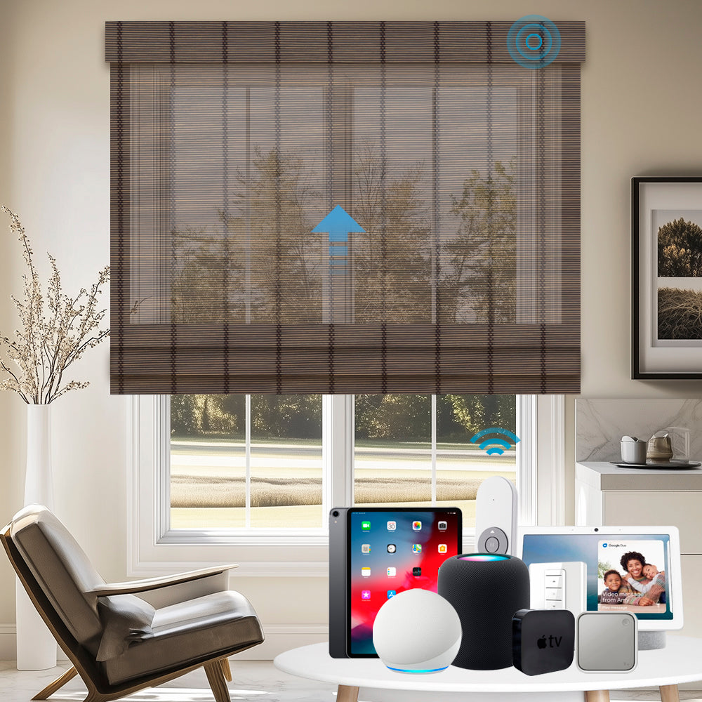 SmartWave Motorized Woven Wood Bamboo Shades Whiser
