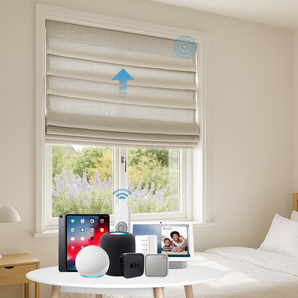 SmartWave Motorized Light Filtering Soft Fold / Hobbled Roman Shades 7