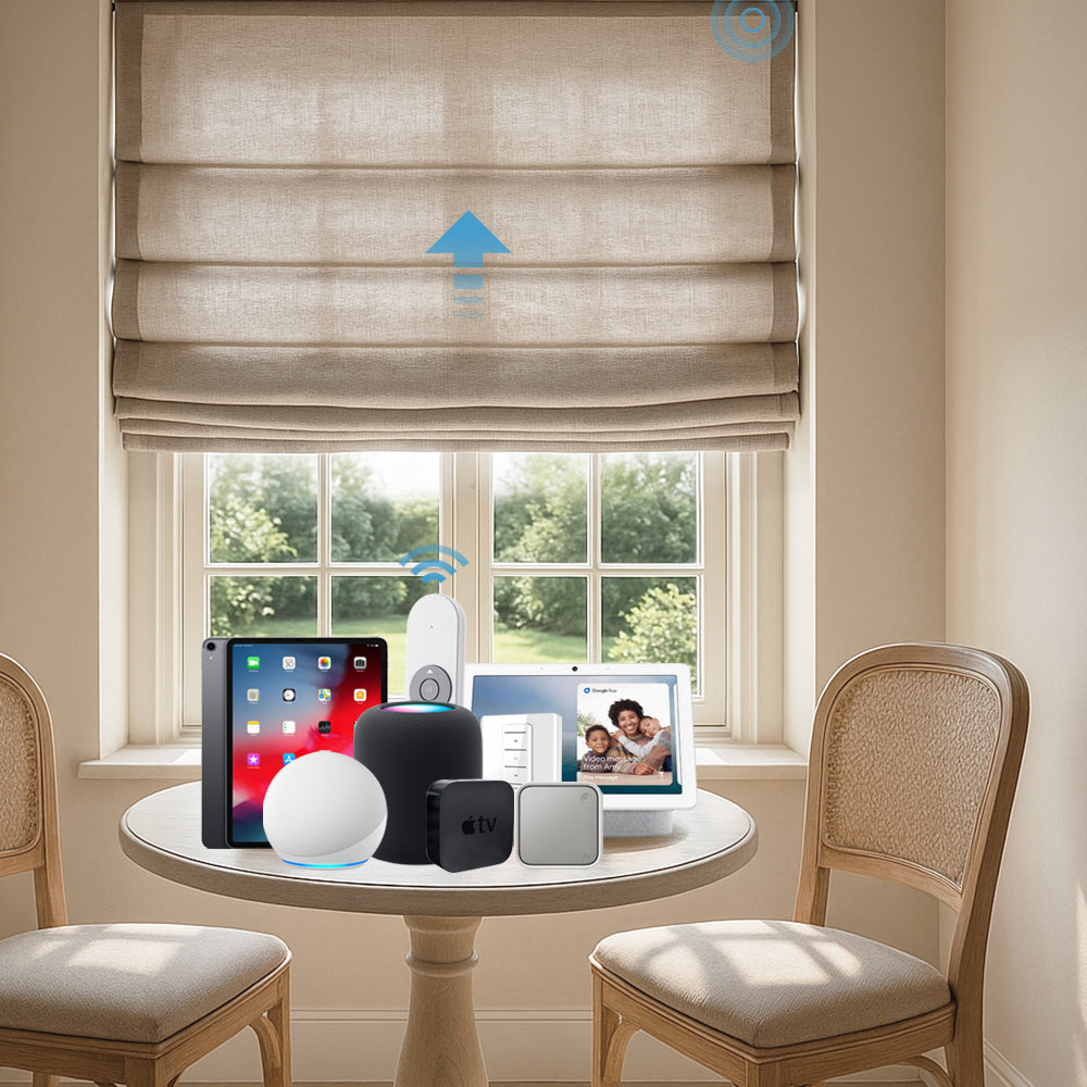SmartWave Motorized Light Filtering Soft Fold / Hobbled Roman Shades 6