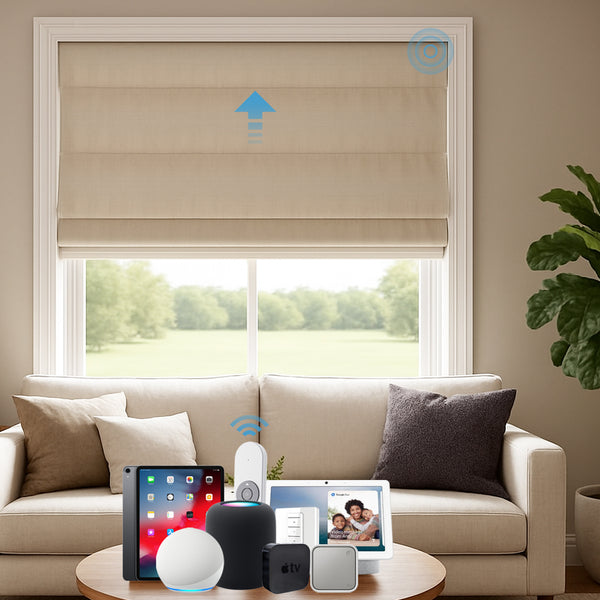 SmartWave Motorized Plain Fold Roman Shades 100% Blackout Harmony