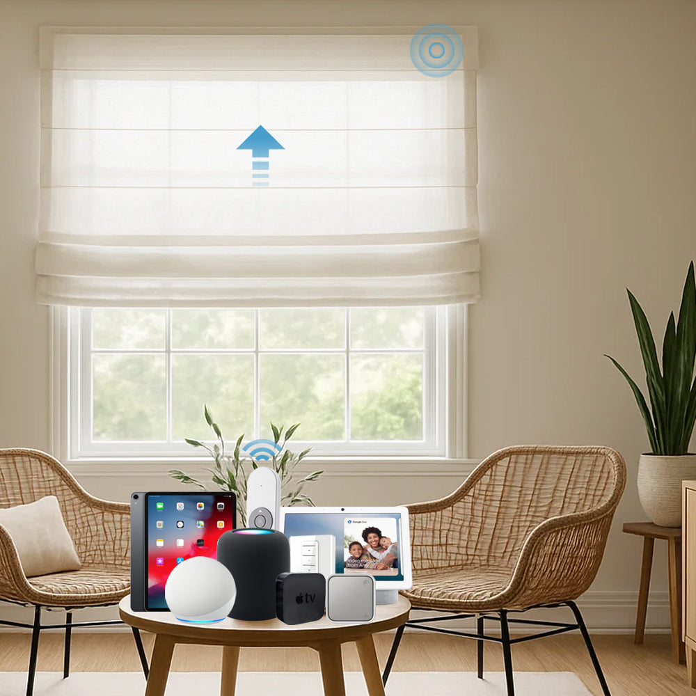 SmartWave Motorized Light Filtering Plain Fold Roman Shades 40% Blacko