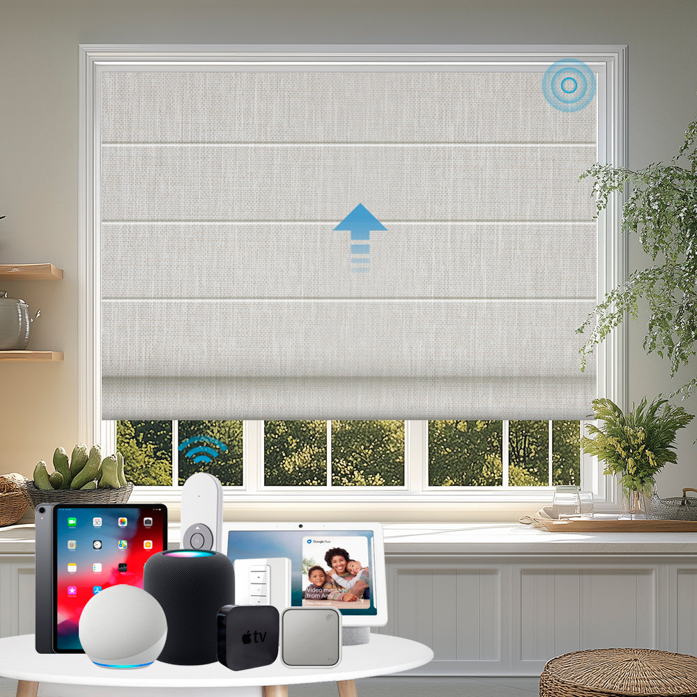 SmartWave Motorized Cordless Roman Shades 100% Blackout Velvety