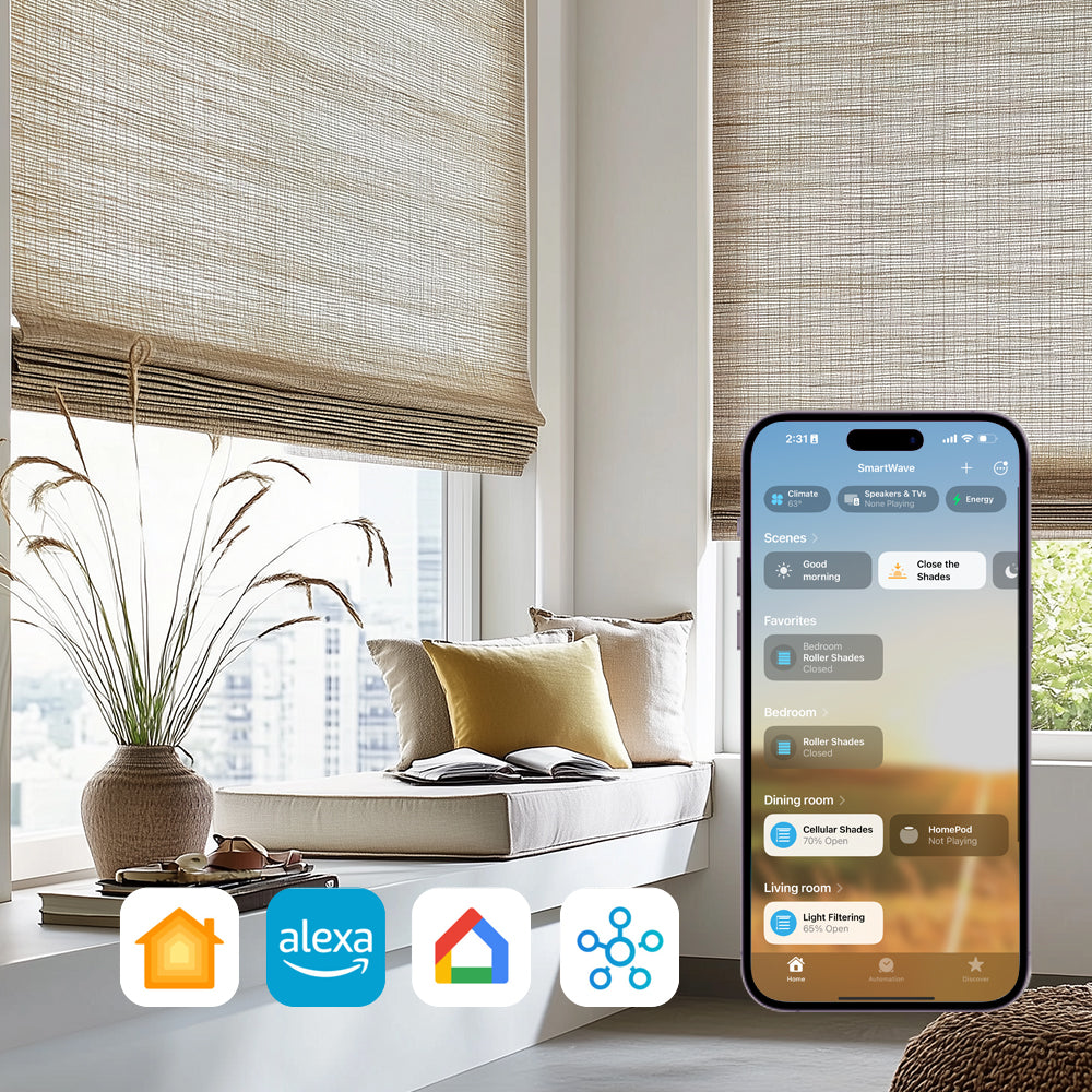 SmartWave Motorized Woven Wood Ramie&Linen Shades Nature