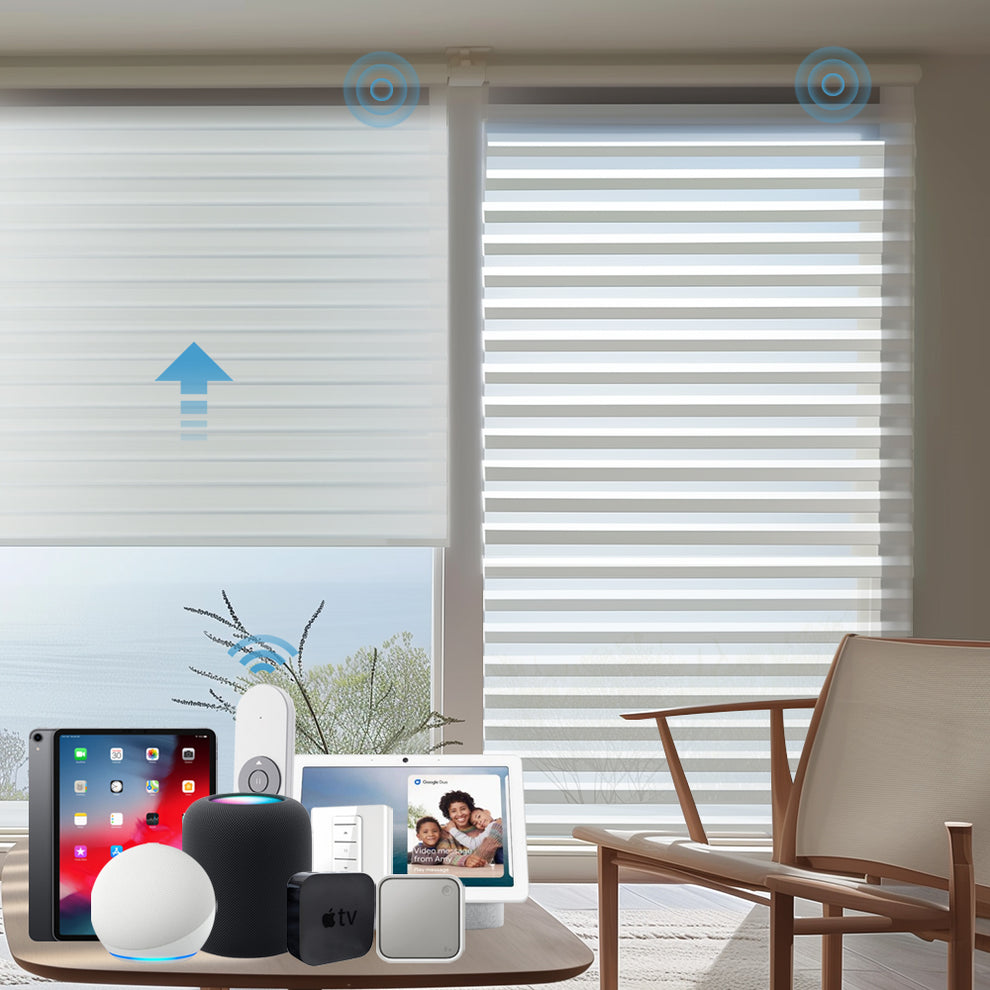 SmartWave Motorized Translucent Shangri-La Sheer Shades 75% Blackout L