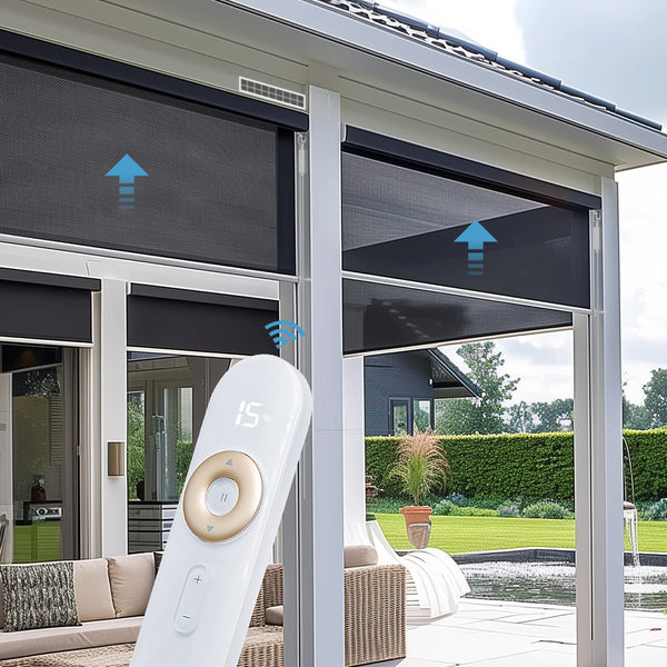 SmartWave Motorized Sunscreen Outdoor Shades 0%&1%&3%&5% Openness